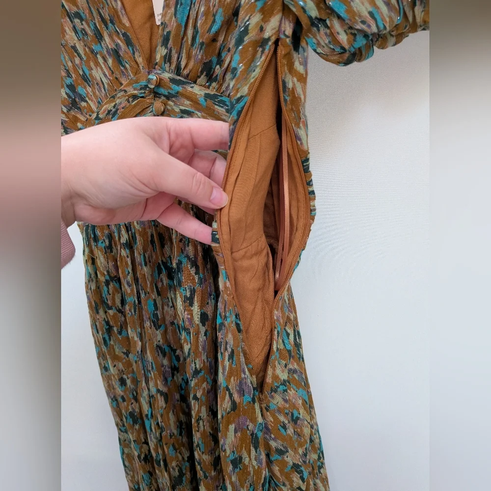 NWT By Anthropologie The Katerina Lurex Button Front Neutral Midi Dress Size 2 - Picture 10 of 16